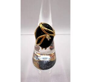 Vintage Palm Beach Jewelry 18K Gold Plated Black Onyx Ring-Sz 5